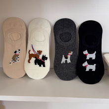 IOULOR可爱卡通小狗船袜女不掉跟ins潮手绘休闲袜隐形无骨袜批发