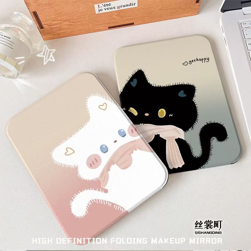 可爱猫咪ins化妆镜子折叠桌面台式梳妆镜家用化妆镜便携式补妆镜|undefined