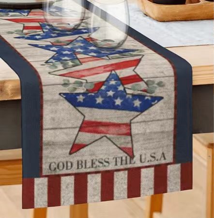 Transfronterizo 2024 nuevo día de la independencia de los Estados Unidos lino bandera de mesa bandera estrella y rayas tela de mesa de comedor cama de té tela de mesa