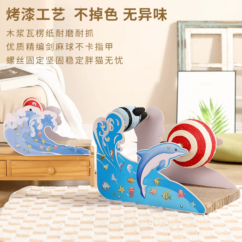 Волнообразная лежанка-краталка для кошек с сизалевым шариком, вертикальная игрушка для кошек, нелиняющая, для заточки когтей, снимающая стресс, защита от царапин для кошек