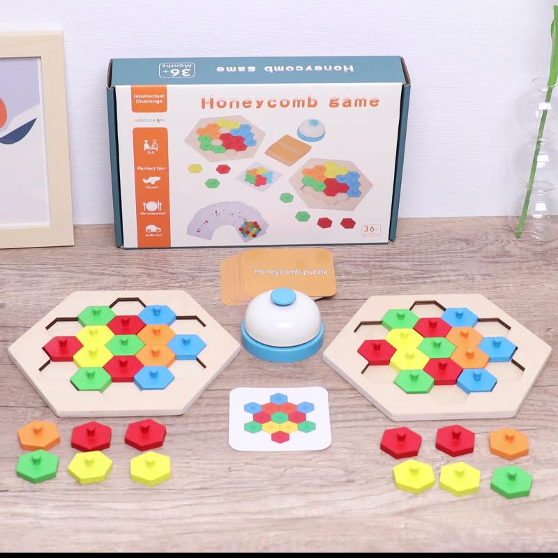 Wooden interactive desktop game children's intellectual logic double hexagon thinking battle puzzle toy parent-child