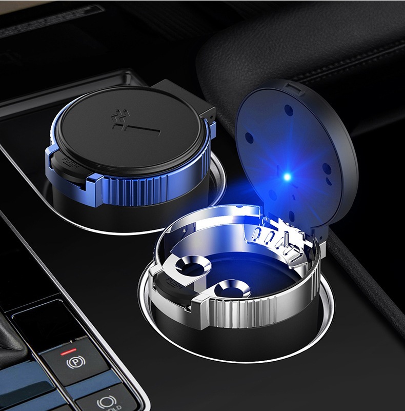 Car-mounted ashtray, multifunctional and creative, with a cover and LED light, portable cross-border car ashtray