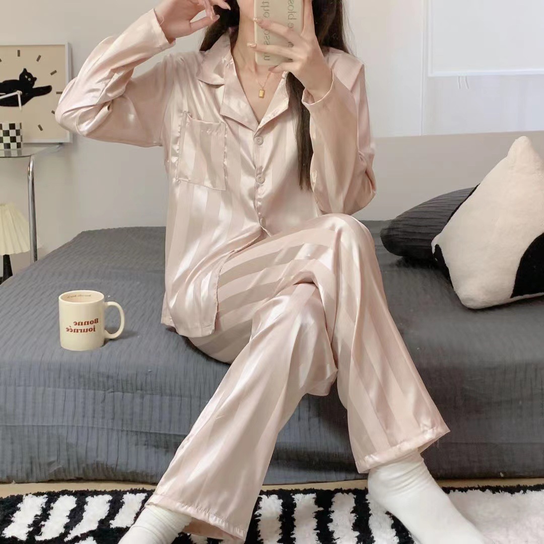 Pijama jacquard de manga larga mujer 2026 primavera y otoño red de hielo dos piezas se puede usar fuera conjunto de ropa de casa
