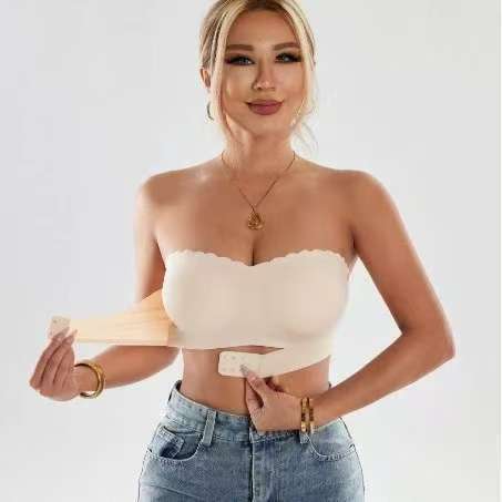 TEMU欧美无肩带裹胸内衣不掉一片式带胸垫冰丝透气无痕抹胸文胸女|undefined