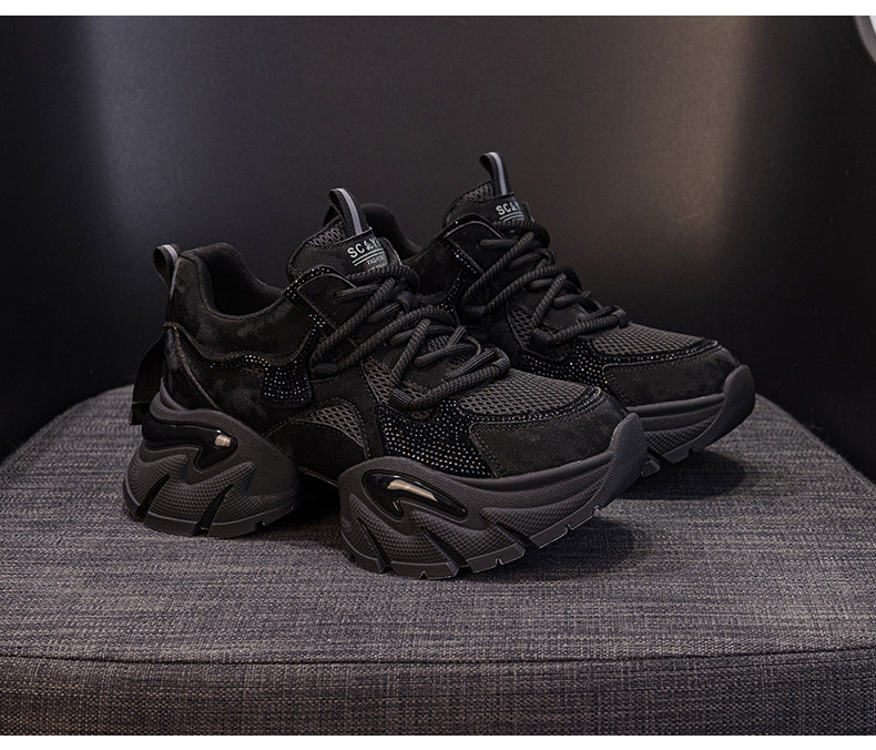 Giày sneaker nữ chunky đế dày tăng chiều cao, phong cách năng động, đế đệm khí — M2957 màu nâu, M2957 màu xám, M2957 màu đen chi tiết 22