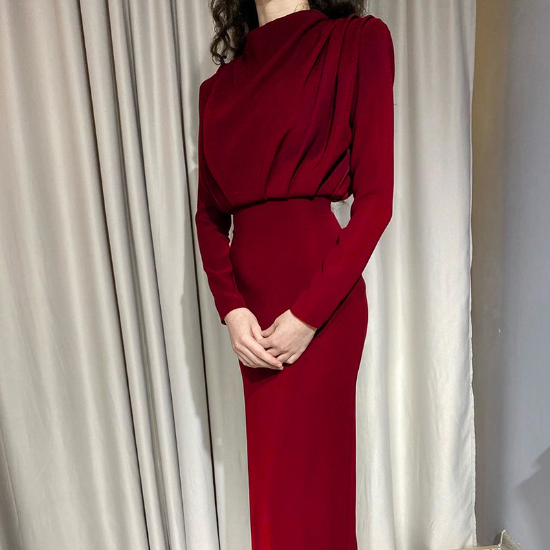 Commuting waist solid color long-sleeved dress nihaostyles wholesale clothes NSSYV106806