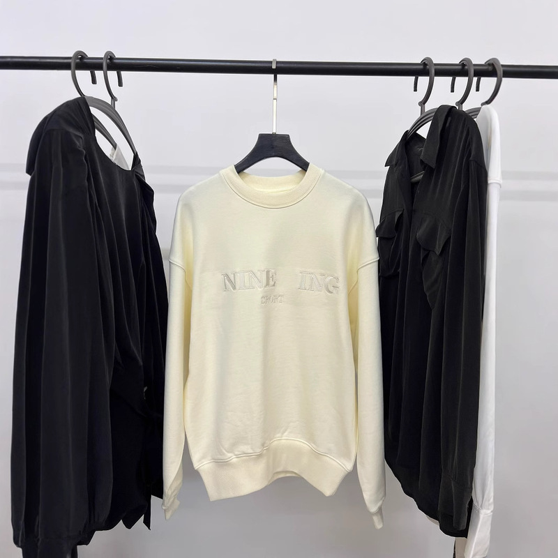 Last Order Ab Cream White Embroidered Slogo Loose Silhouette Knitted Sweatshirt