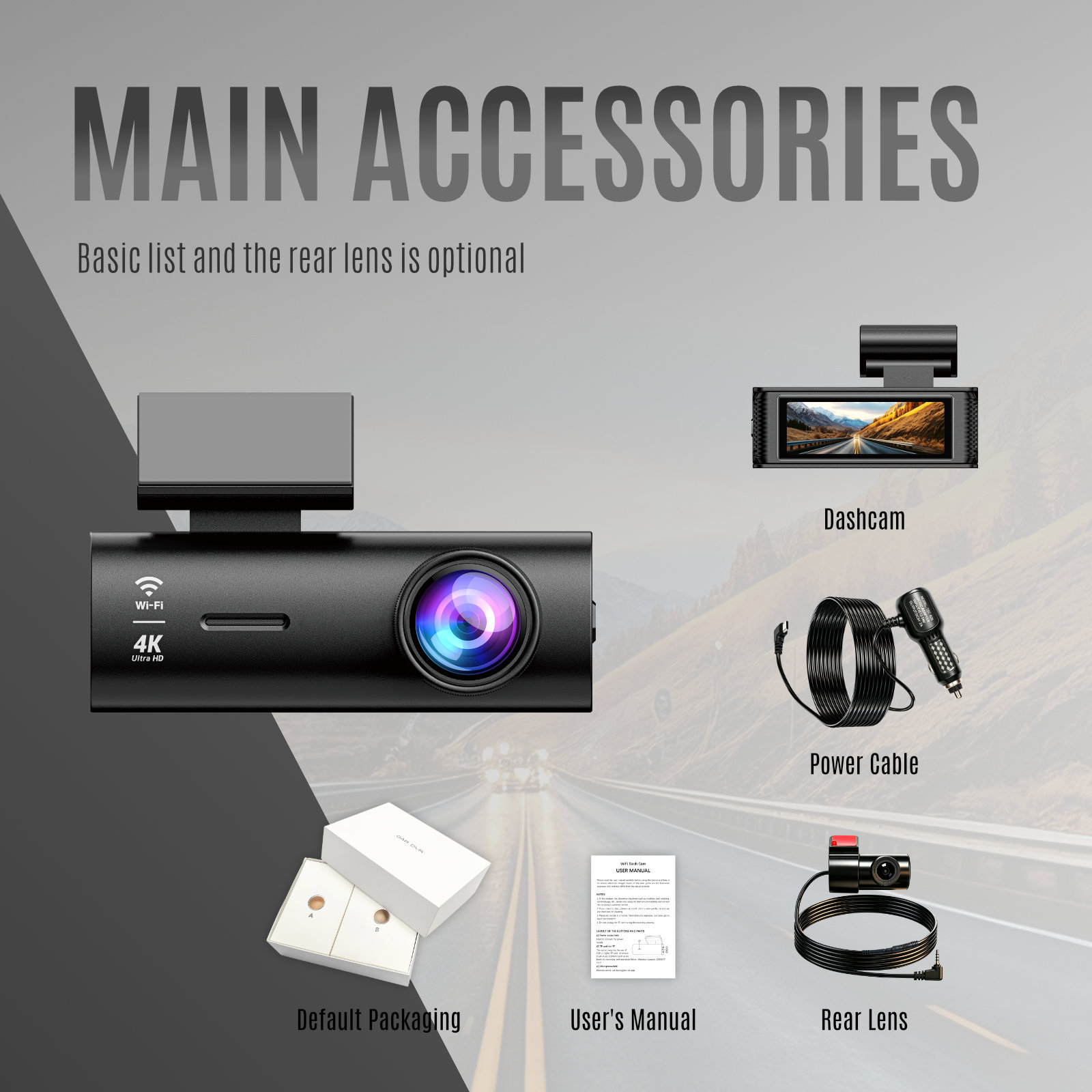 New model dashcam, exclusively for Amazon and Mercado, featuring 4K high-definition front and rear recording, GPS, and high-definition factory quality