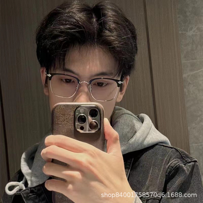 Half-Frame Glasses for Men, Anti-Blue Light, Handsome Myopia, Can Be Equipped with Gentle Scum, Science and Engineering Men's Eye Frames Half-Frame Glasses for Men, Anti-Blue Light, Handsome Myopia, Can Be Equipped with Gentle Scum, Science and Engineering Men's Eye Frames