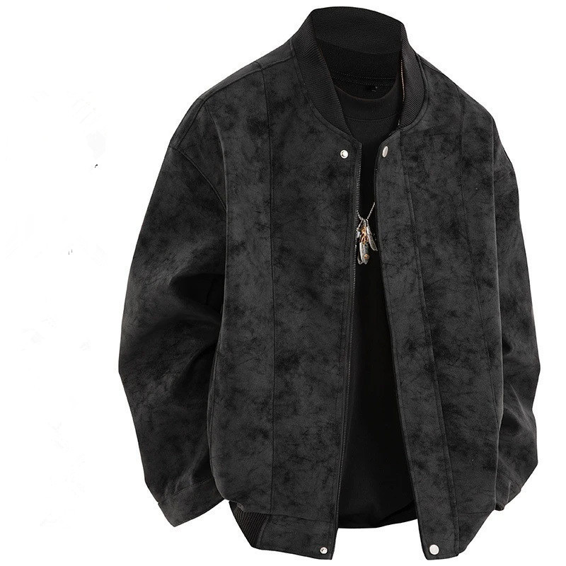 American Retro Suede Jacket Men's Spring Outdoor Windproof and Waterproof Motorcycle Jacket High-End Leather Baseball Uniform