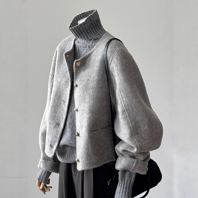 Gray Double-Sided Cashmere Woolen Short Outwear Women's Woolen Outwear 2025 Autumn and Winter New Style Versatile for Small People