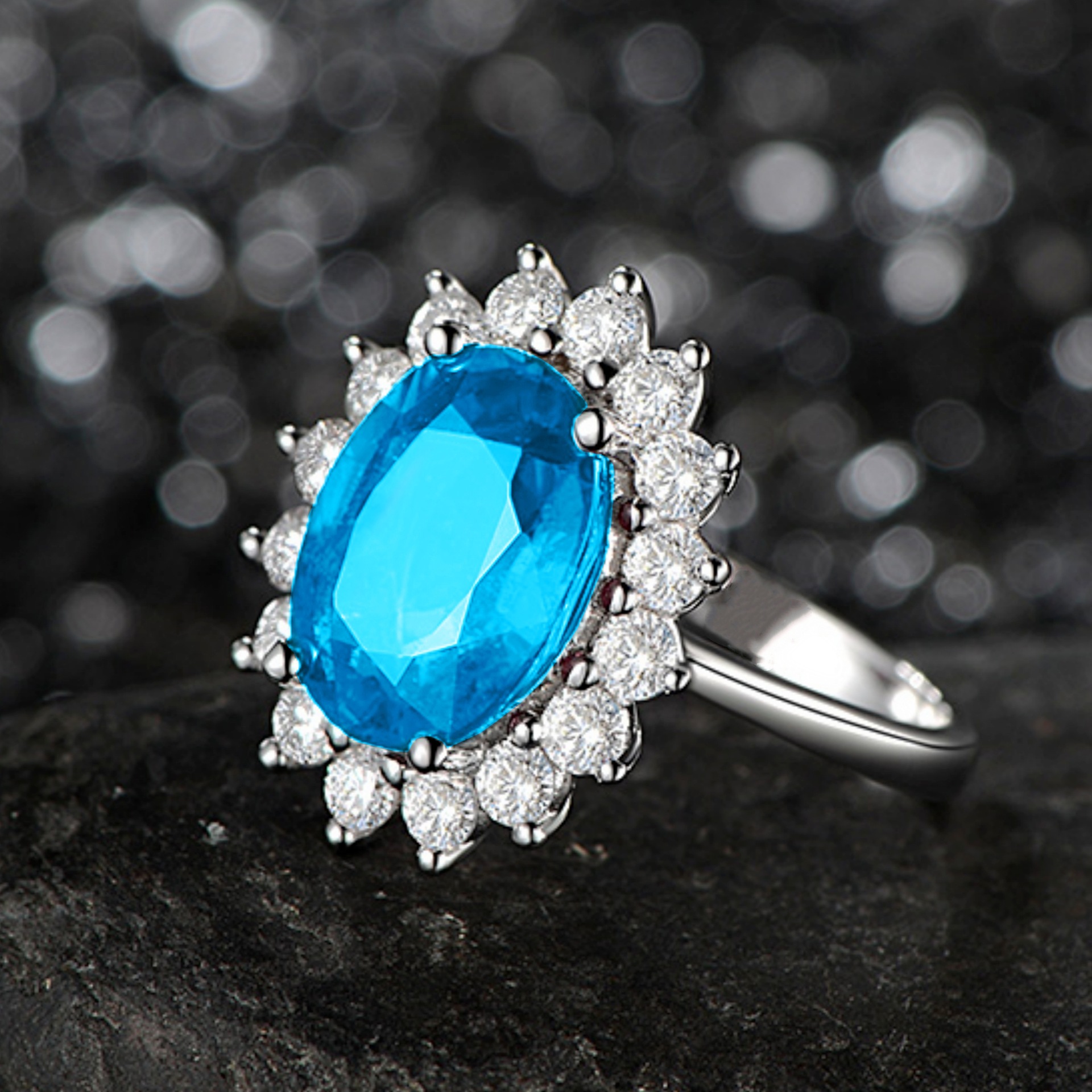 Princess Diana Style Tanzanite Sapphire Adjustable Open Ring_voghion.com