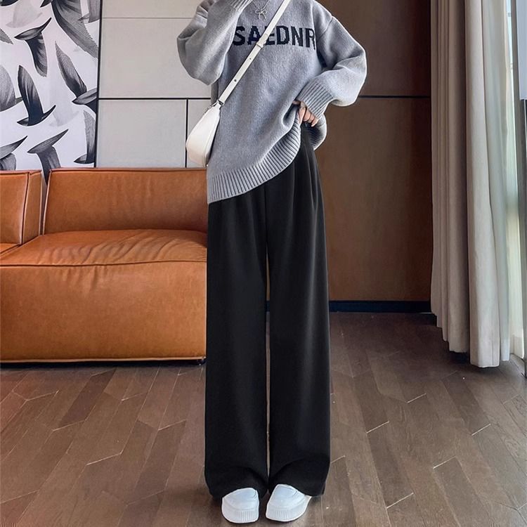 咖色西装裤女秋冬气质高腰垂感拖地宽松休闲小个子拖地直筒阔腿裤|undefined