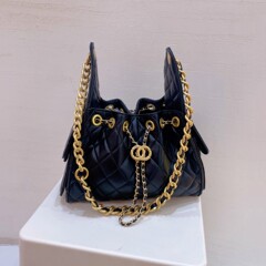 小香风25C中古水桶包女时尚真皮菱格链条流浪包大容量单肩托特包