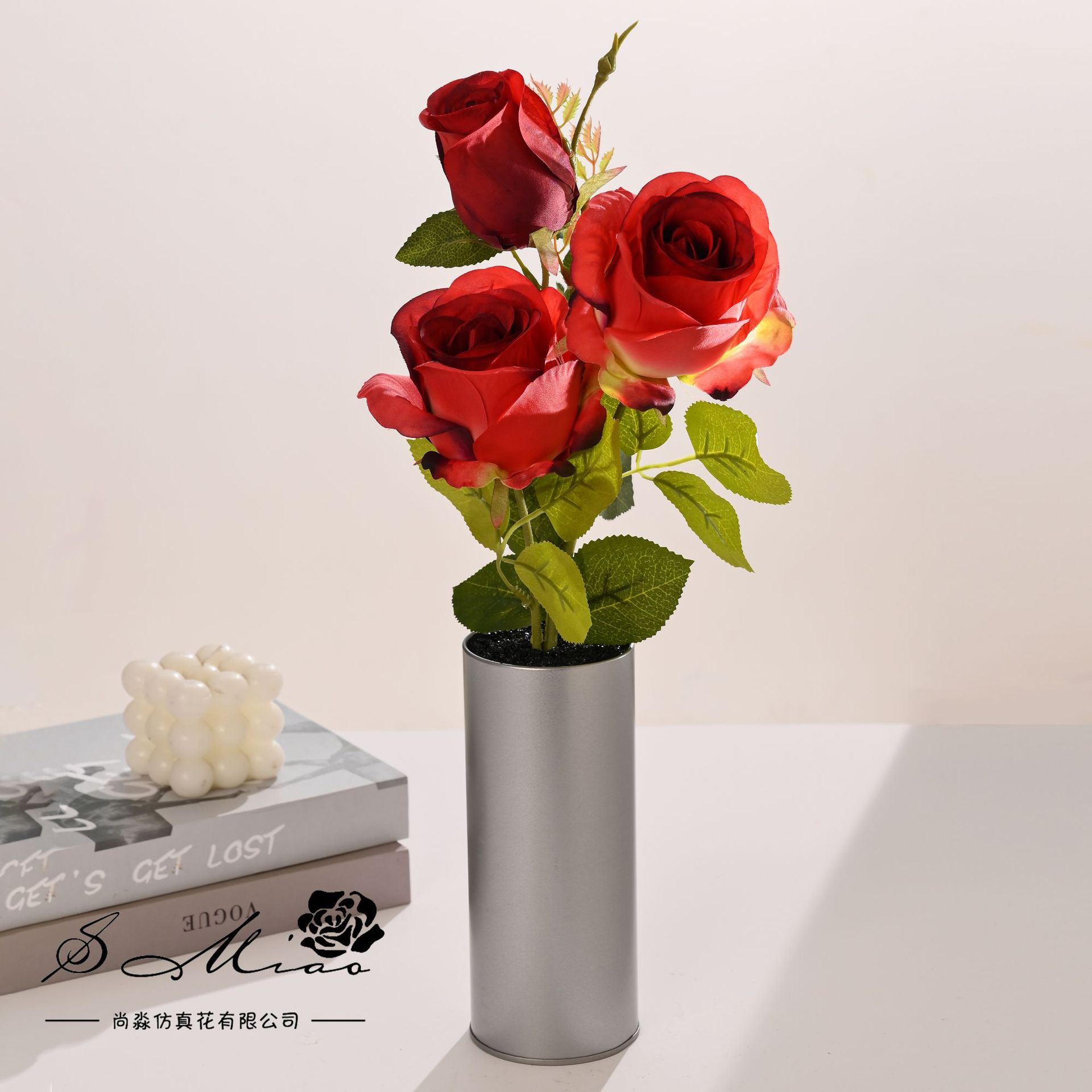 Flores simuladas de tres cabezas de rosa pequeña decoración creativa bonsai fábrica de decoración directa para plantas verdes artificiales falsas macetas simuladas image 19