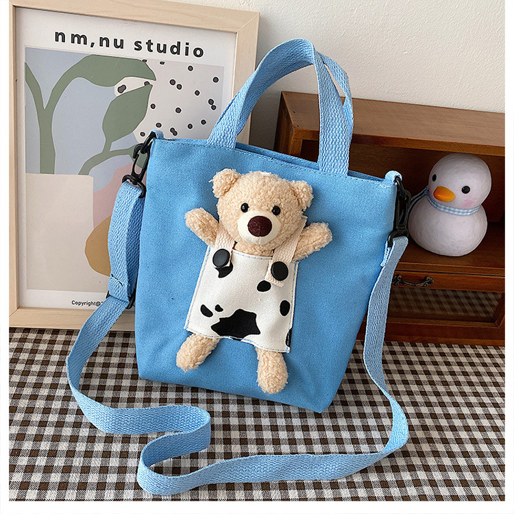 Japanese-style InS-style cute cartoon bear doll, girl student canvas crossbody bag, funny and unique single-shoulder bag undefined