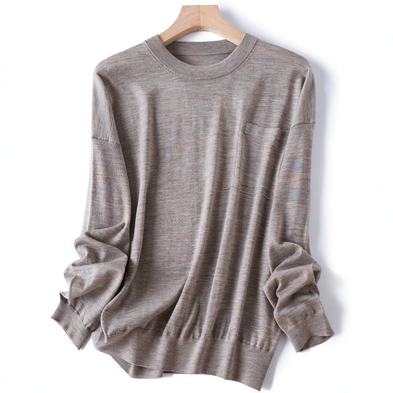 Minimalist Detail Beaded Chain Yangzi Yarn Ultra-fine Merino Wool Round Neck Long Sleeve Loose Sweater 010 Minimalist Detail Beaded Chain Yangzi Yarn Ultra-fine Merino Wool Round Neck Long Sleeve Loose Sweater 010
