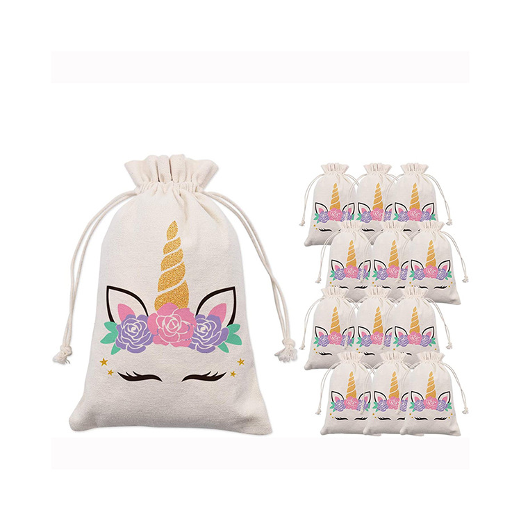 厂家生产节日礼品袋 环保原色小帆布束口袋 独角兽包装布袋抽绳