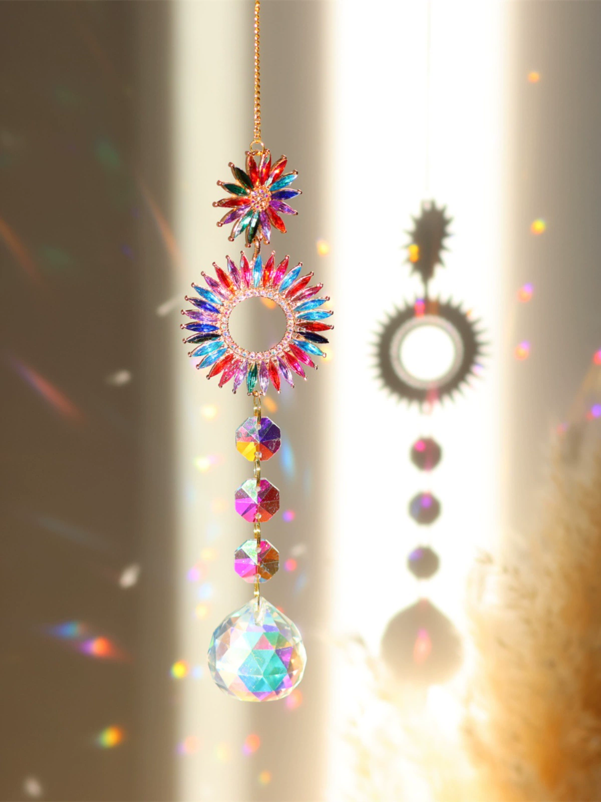 Dream Catcher Sunshine Catcher Pendant Crystal Crystal Lights and Sharing Rainbow Drotting Wind Bell Accessories Children's Room Decoration Gifts