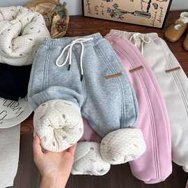 女童棉裤外穿冬季加绒加厚一条过冬宝宝中小儿童三层夹棉裤子超厚