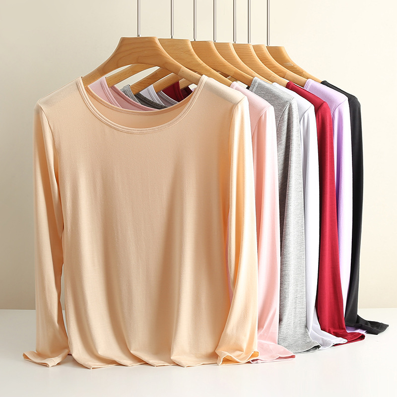 Autumn and Winter Modal Autumn Clothes for Women, Tight-Fitting Inner Wear, Round Neck Thermal Intimates, Body-Shaping Bottoming, Large Size Tops, Bottoming Shirts