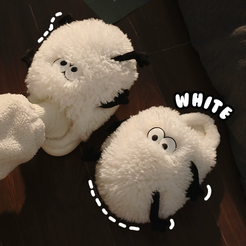 Хлопковые тапочки, женские забавные креативные маленькие угольные шарики, теплые плюшевые домашние тапочки для пар, зимние Противоскользящие тапочки для мужчин