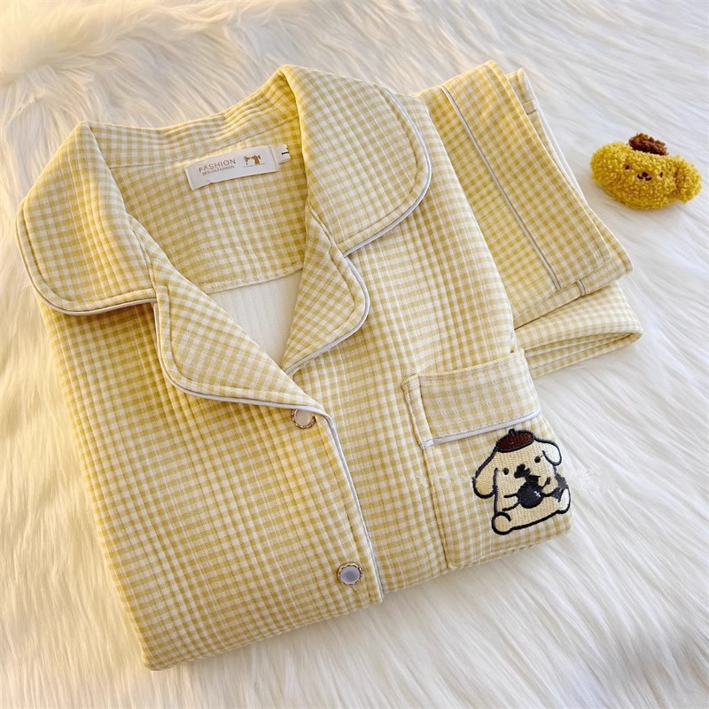 Lápices japoneses pequeños nuevos pijamas de algodón de aire primavera / otoño / invierno mezclado lindo cálido dibujos animados conjunto de ropa para el hogar