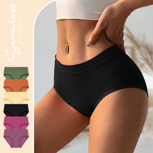 跨境欧美大码性感内裤女针织提花高弹透气收腹提臀中腰女士三角裤