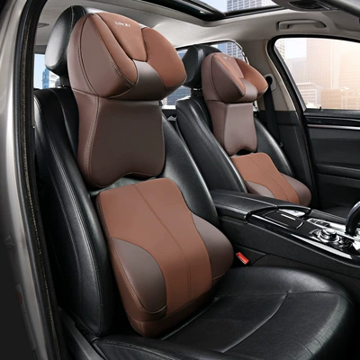 Space Memory Foam Height-Adjustable U-Shaped Car Headrest and Lumbar Support Can Be Fixed with Special Car Pillow Backrest (Headrest) - skin-feel-brown-leather-travel-one-headrest-height-adjustable
