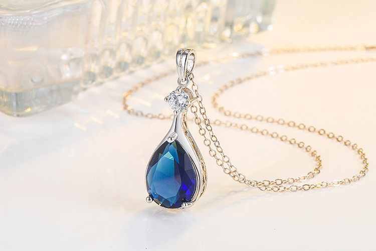 Fashion Water Droplets Copper Pendant Necklace Inlay Zircon Copper Necklaces