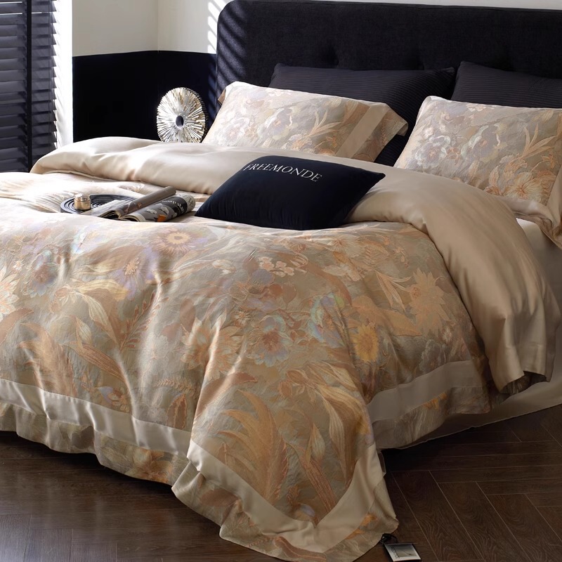 Luxurious and High-End 100S Satin Tencel Four-Piece Set, Lyocell Ice Silk Cooling Duvet Cover and Fitted Sheet Bedding