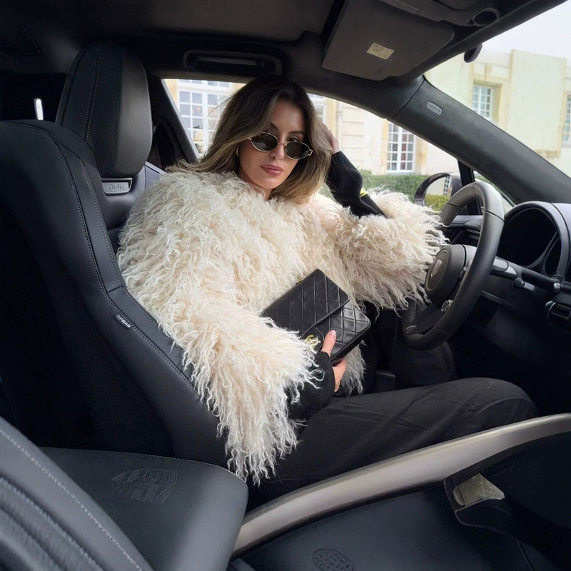 2026 Autumn and Winter New Plush Top Faux Beach Wool Fur Coat Short Round Neck Cross-Border European and American Cardigan for Women 2026 Autumn and Winter New Plush Top Faux Beach Wool Fur Coat Short Round Neck Cross-Border European and American Cardigan for Women