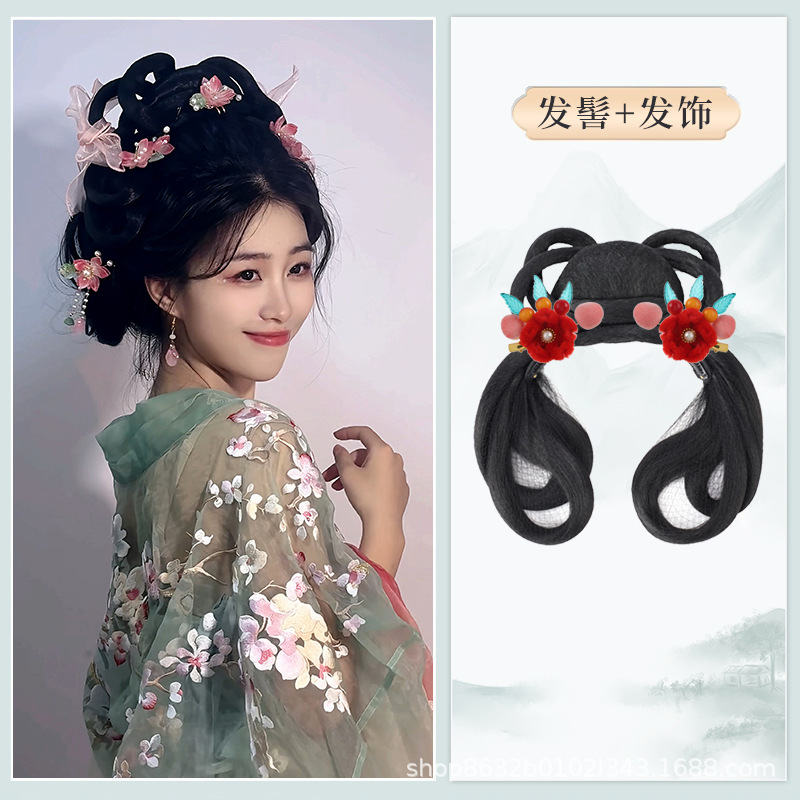 Qingyu 빵 + 빨간 벨벳 꽃 헤어 액세서리 한 쌍