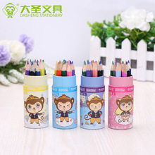 小学生桶装彩铅12色24色小铅笔绘画笔涂色笔芯彩色儿童绘画彩铅