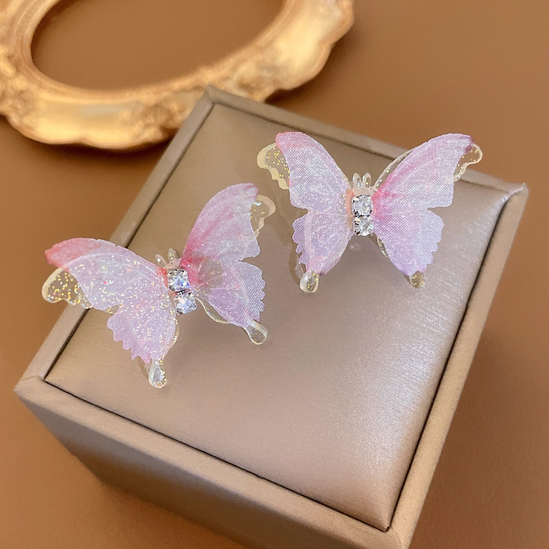 Fairy Style Butterfly Arylic Gauze Copper Inlay Rhinestones Women's Ear Studs display picture 1