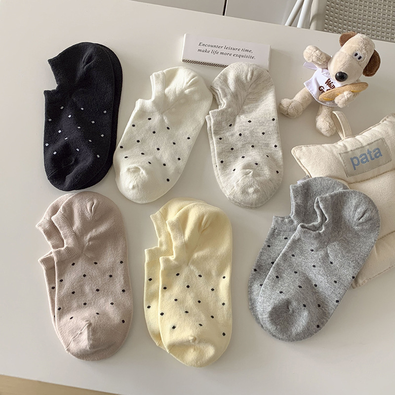 Japanese Style Polka Dot Boat Socks Summer Thin Ins Fashionable Women's Socks Polka Dot Non-slip Invisible Socks Shallow Mouth Short Socks Women's All-match