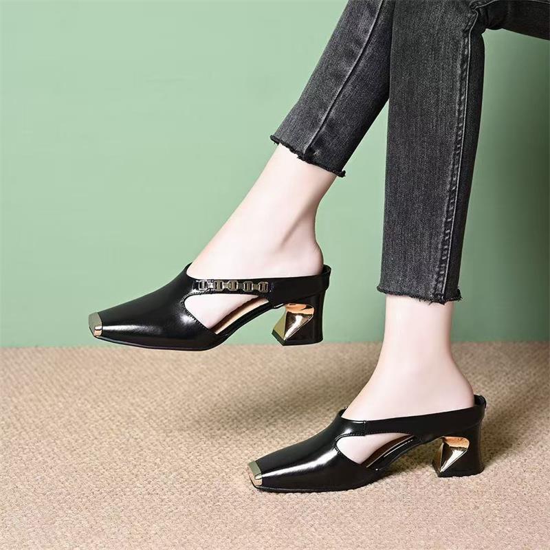 Explosiones de moda zapatillas de cabeza cuadrada y media para mujeres 2026 verano nuevo nicho de diseño de un pedazo de zapatillas de cabeza image 4