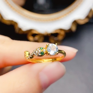 New natural aquamarine ring S925 silver inlaid main stone 5*5mm Joker net red explosions women's jewelry wholesale