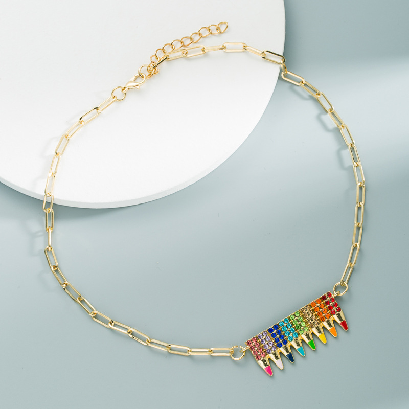 fashion colored crayons pendant alloy inlaid rhinestone necklace