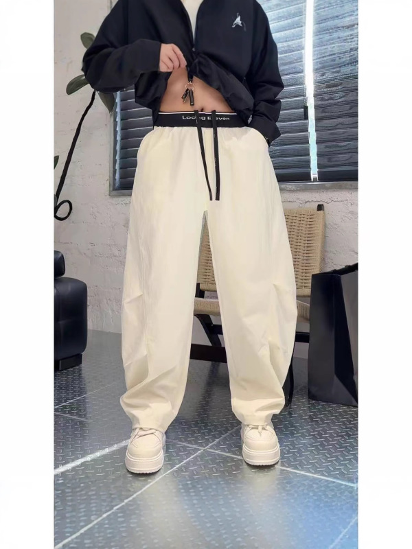 美式潮牌拼接撞色字母运动弯刀裤男秋季时尚百搭宽松阔腿休闲长裤|undefined