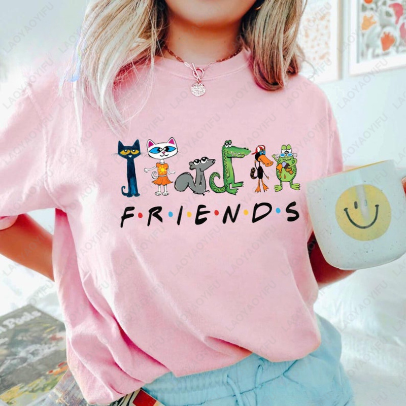 [European Size Cotton t] Women's Shirt Pete the Cat Friends Kidsren's Book T-Shirt Fashionable Cat Sweatshirt Kindergarten Old