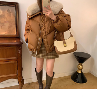 Big Fur Collar Small Down Cotton-padded Coat Women's Winter 2024 New Korean Style Drawstring Short Cotton-padded Coat Cotton-padded Jacket