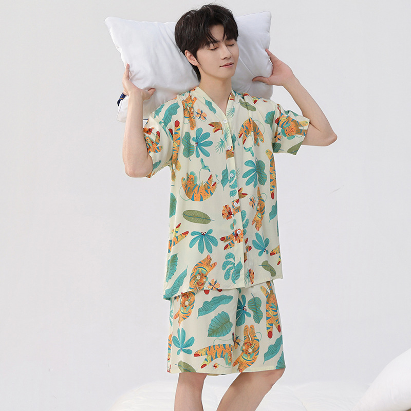 Couple's Summer Cotton Pajamas, Suitable for Outdoor Wear, Men's and Women's Short-Sleeve and Short-Pants Sets, Loungewear, Long-Sleeve and Long-Pants Air-Conditioning Clothing