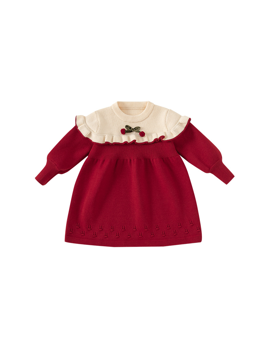 Yoobao ropa infantil suéter de niña invierno nuevo vestido rojo vestido vestido de Año Nuevo vestido vestido de punto bebé
