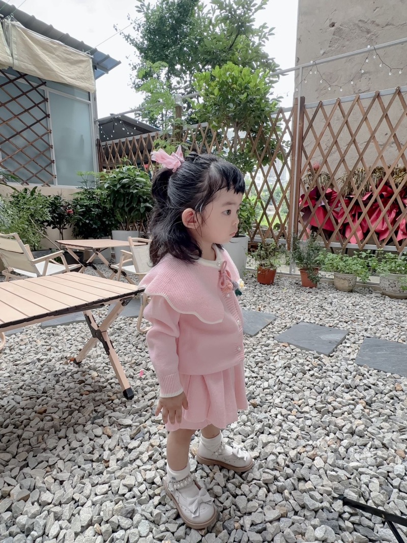 Κοριτσίστικο Πουλόβερ 2023 Φθινόπωρο Νέο Μοντέρνο Κορεάτικο Μονόχρωμο Πλεκτό Φούστα με Μεγάλο Γιακά, Σετ Δύο Τεμαχίων_voghion.com