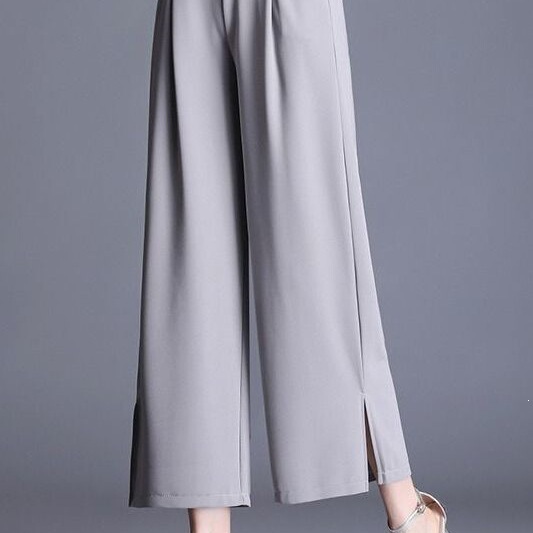 Loose Fit Ice Silk Plus Size Cropped Straight Pants High Waist Wide Leg Pants for Women Summer Casual 10kg Drapey Feel