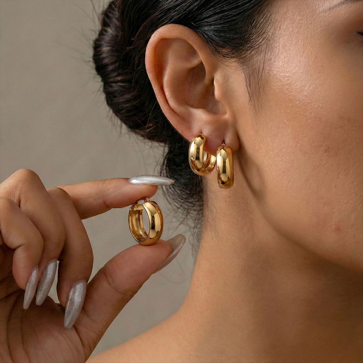 Taina europa y americana orejetas de acero inoxidable, anillo de acero de aluminio, geometría de diseño clásico, orejetas de joyería transfronteriza para mujeres image 3