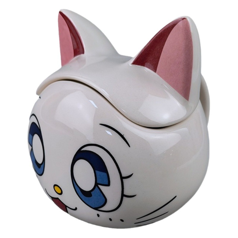 Taza de gato de la suerte cuidadosamente seleccionada para niñas, taza de cerámica bonita y creativa, taza con tapa, taza de agua para oficina, taza para parejas