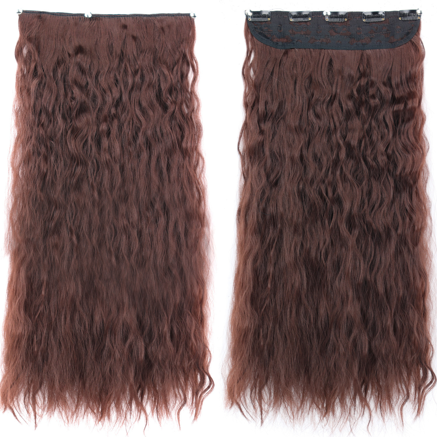 Peruca de cabello de mujer estilo de maíz caliente rizado largo de cabello de onda de cinco tarjetas