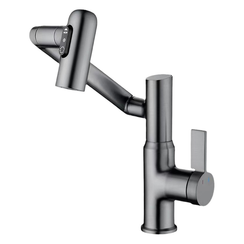 Brazo mecánico de latón pantalla digital baño giratorio raspado lavable giratorio Luz de lujo baño lavabo Lucky CAT grifo